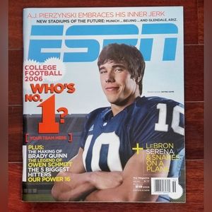 ESPN Magazine August 2006 Brady Quinn Notre Dame Football QB Serena Williams New